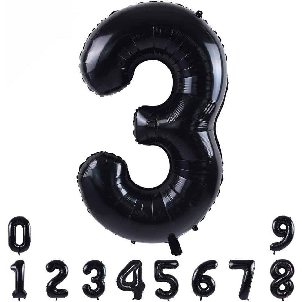 Balon din Folie Metalizata, Flippy, Figurina Cifra, Tema Aniversare 100 cm, Ambalaj Individual, Pai inclus, Umflare cu Aer sau Heliu, Negru, Cifra 3-1
