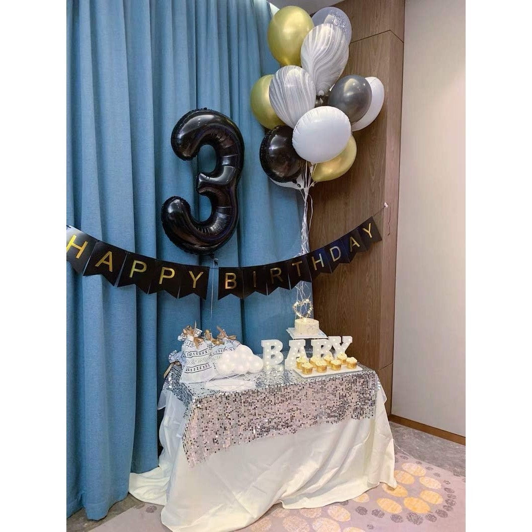 Balon din Folie Metalizata, Flippy, Figurina Cifra, Tema Aniversare 100 cm, Ambalaj Individual, Pai inclus, Umflare cu Aer sau Heliu, Negru, Cifra 3-5