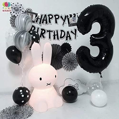 Balon din Folie Metalizata, Flippy, Figurina Cifra, Tema Aniversare 100 cm, Ambalaj Individual, Pai inclus, Umflare cu Aer sau Heliu, Negru, Cifra 3-6