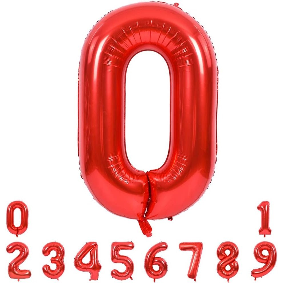 Balon din Folie Metalizata Flippy, Figurina Cifra, Tema Aniversare 100 cm, Ambalaj Individual, Pai inclus, Umflare cu Aer sau Heliu, Rosu, Cifra 0-2