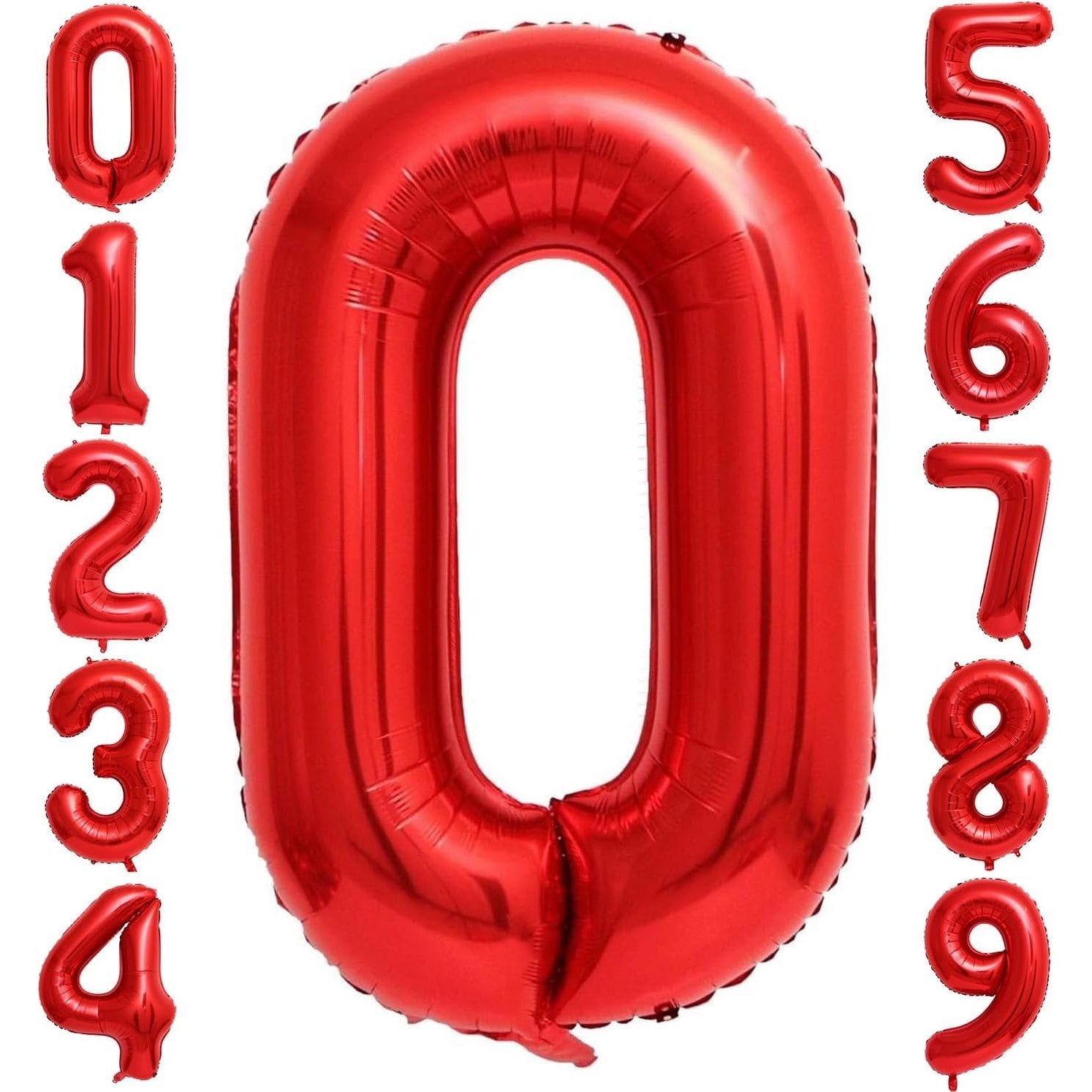 Balon din Folie Metalizata Flippy, Figurina Cifra, Tema Aniversare 100 cm, Ambalaj Individual, Pai inclus, Umflare cu Aer sau Heliu, Rosu, Cifra 0-8