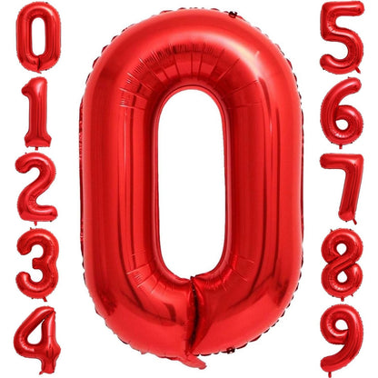 Balon din Folie Metalizata Flippy, Figurina Cifra, Tema Aniversare 100 cm, Ambalaj Individual, Pai inclus, Umflare cu Aer sau Heliu, Rosu, Cifra 0-8