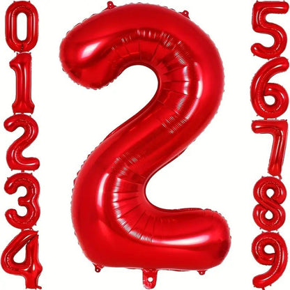 Balon din Folie Metalizata Flippy, Figurina Cifra, Tema Aniversare 100 cm, Ambalaj Individual, Pai inclus, Umflare cu Aer sau Heliu, Rosu, Cifra 2-2
