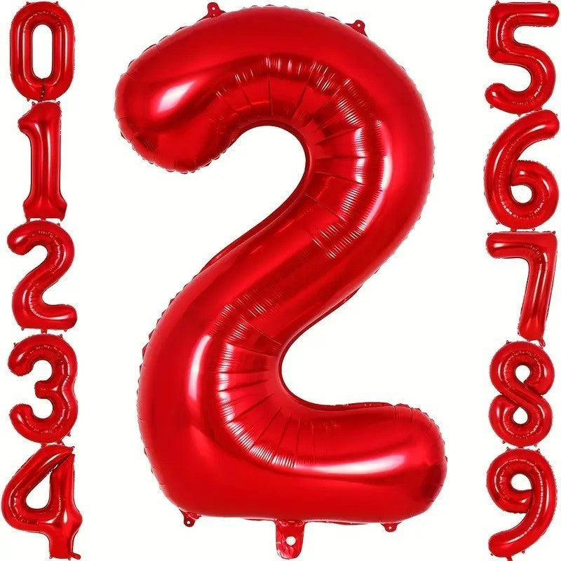 Balon din Folie Metalizata Flippy, Figurina Cifra, Tema Aniversare 100 cm, Ambalaj Individual, Pai inclus, Umflare cu Aer sau Heliu, Rosu, Cifra 2-2
