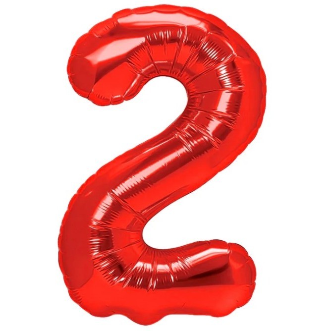 Balon din Folie Metalizata Flippy, Figurina Cifra, Tema Aniversare 100 cm, Ambalaj Individual, Pai inclus, Umflare cu Aer sau Heliu, Rosu, Cifra 2-3