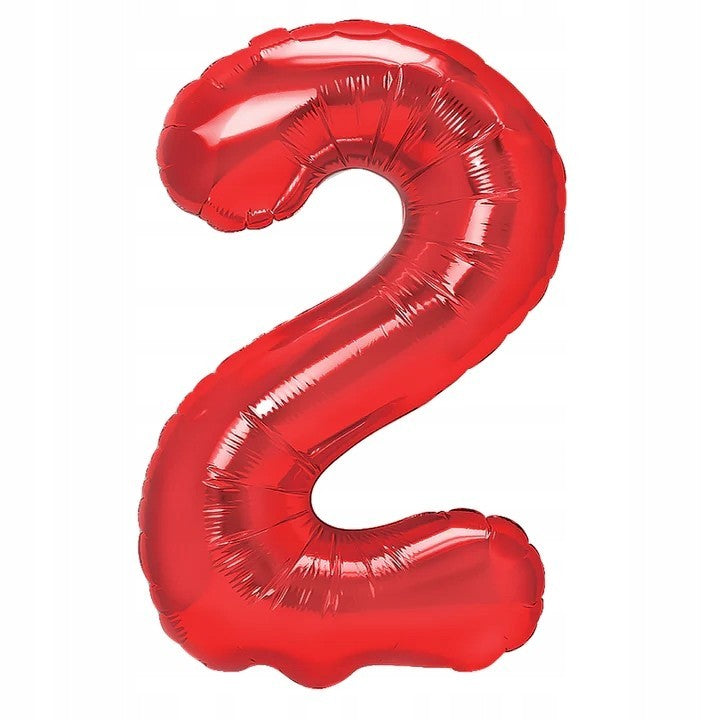 Balon din Folie Metalizata Flippy, Figurina Cifra, Tema Aniversare 100 cm, Ambalaj Individual, Pai inclus, Umflare cu Aer sau Heliu, Rosu, Cifra 2-0