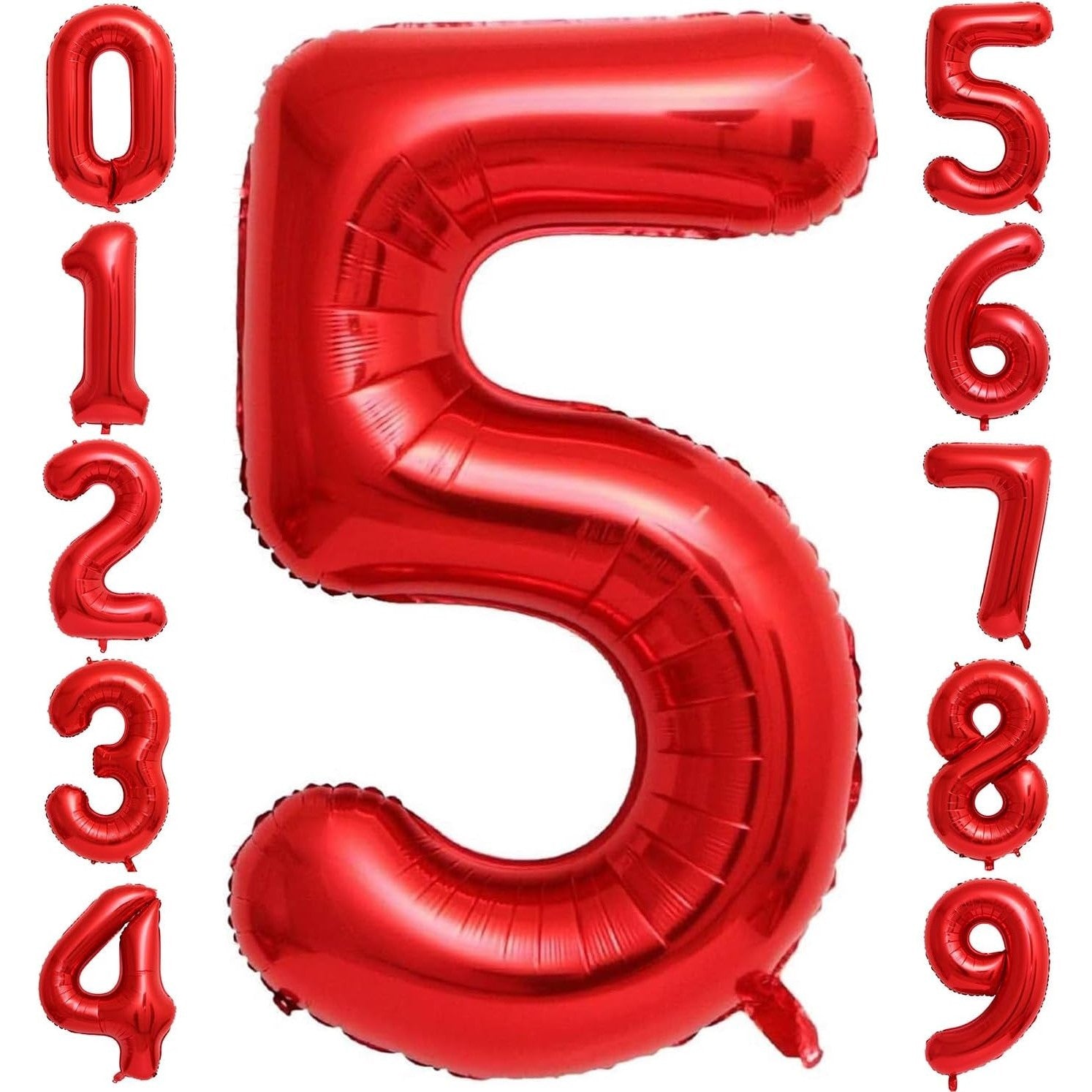 Balon din Folie Metalizata Flippy, Figurina Cifra, Tema Aniversare 100 cm, Ambalaj Individual, Pai inclus, Umflare cu Aer sau Heliu, Rosu, Cifra 5-5