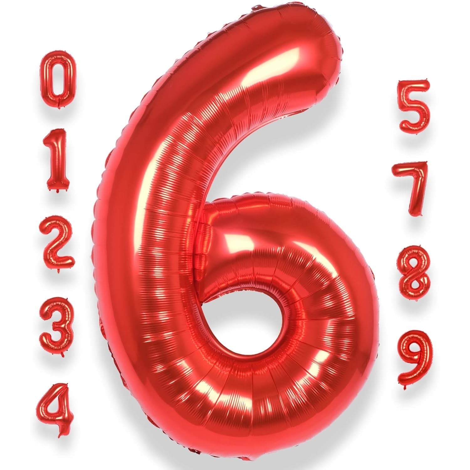 Balon din Folie Metalizata Flippy, Figurina Cifra, Tema Aniversare 100 cm, Ambalaj Individual, Pai inclus, Umflare cu Aer sau Heliu, Rosu, Cifra 6-1