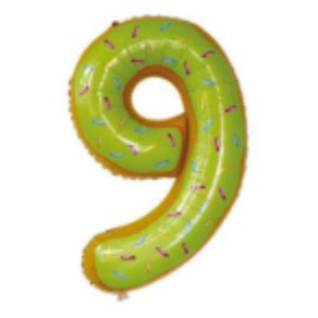 Balon din Folie Metalizata, Flippy, Figurina Cifra, Model 9, Tema Dulciuri Aniversare 100 cm, Ambalaj Individual, Pai Inclus, Umflare cu Aer sau Heliu, Verde-0