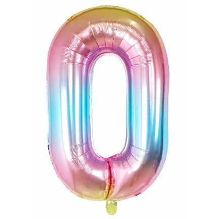 Balon din folie metalizata, Flippy, Balon aniversar, 40 cm, Multicolor, Ambalaj Individual, Pai Inclus, Cifra 0-0