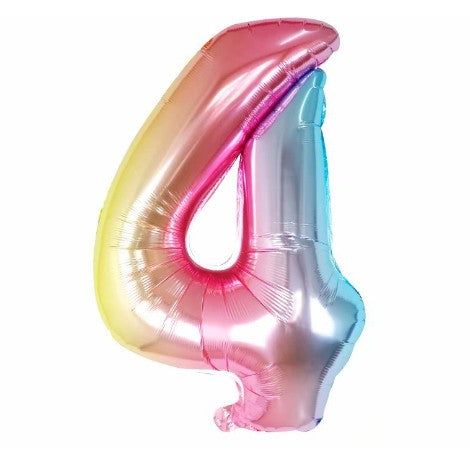 Balon din folie metalizata, Flippy, Balon aniversar, 40 cm, Multicolor, Ambalaj Individual, Pai Inclus, Cifra 4-0