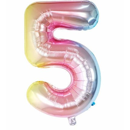 Balon din folie metalizata, Flippy, Balon aniversar, 40 cm, Multicolor, Ambalaj Individual, Pai Inclus, Cifra 5-0
