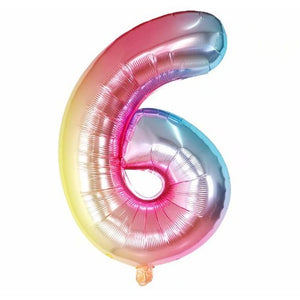 Balon din folie metalizata, Flippy, Balon aniversar, 40 cm, Multicolor, Ambalaj Individual, Pai Inclus, Cifra 6-0