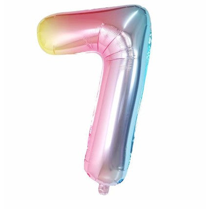 Balon din folie metalizata, Flippy, Balon aniversar, 40 cm, Multicolor, Ambalaj Individual, Pai Inclus, Cifra 7-0