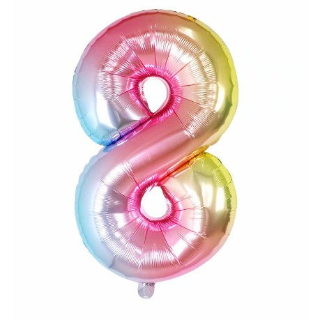 Balon din folie metalizata, Flippy, Balon aniversar, 40 cm, Multicolor, Ambalaj Individual, Pai Inclus, Cifra 8-0