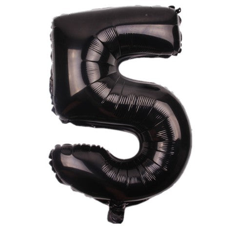 Balon din folie metalizata, Flippy, Balon aniversar, 40 cm, Negru, Ambalaj Individual, Pai Inclus, Cifra 5-0