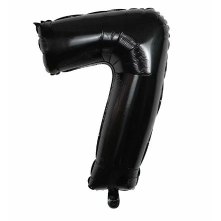 Balon din folie metalizata, Flippy, Balon aniversar, 40 cm, Negru, Ambalaj Individual, Pai Inclus, Cifra 7-0