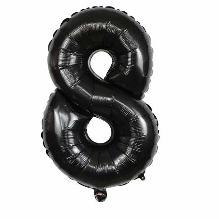 Balon din folie metalizata, Flippy, Balon aniversar, 40 cm, Negru, Ambalaj Individual, Pai Inclus, Cifra 8-0