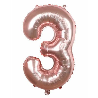 Balon din folie metalizata, Balon aniversar, 40 cm, Rose Gold, Cifra 3-0