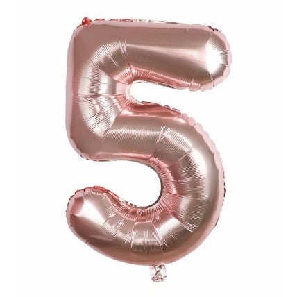 Balon din folie metalizata, Balon aniversar, 40 cm, Rose Gold, Cifra 5-0