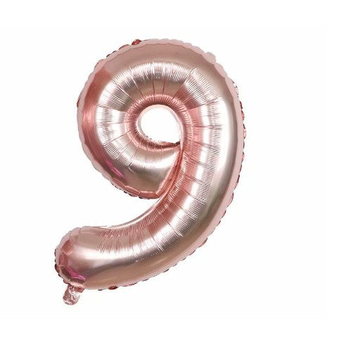 Balon din folie metalizata, Balon aniversar, 40 cm, Rose Gold, Cifra 9-0