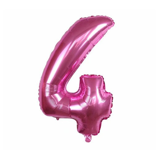 Balon din folie metalizata, Flippy, Balon aniversar, 40 cm, Roz, Ambalaj Individual, Pai Inclus, Cifra 4-0