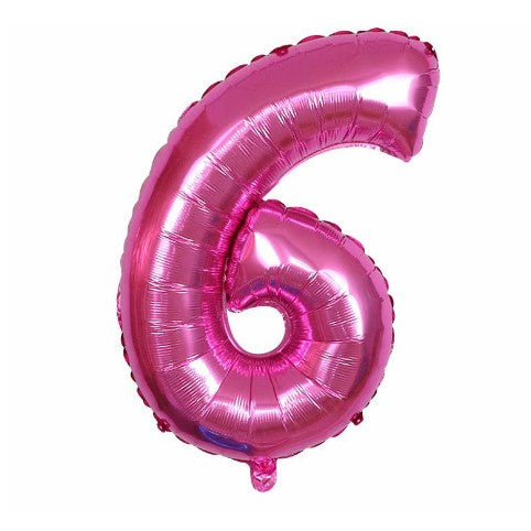 Balon din folie metalizata, Balon aniversar, 40 cm, Roz, Cifra 6-0