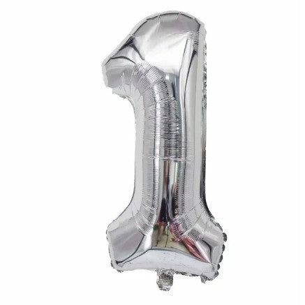 Balon din folie metalizata, Balon aniversar, 40 cm, Silver, Cifra 1-0