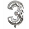Balon din folie metalizata, Flippy, Balon aniversar, 40 cm, Silver, Ambalaj Individual, Pai Inclus, Cifra 3-0