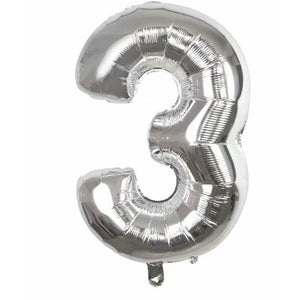 Balon din folie metalizata, Flippy, Balon aniversar, 40 cm, Silver, Ambalaj Individual, Pai Inclus, Cifra 3-0