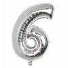 Balon din folie metalizata, Flippy, Balon aniversar, 40 cm, Silver, Ambalaj Individual, Pai Inclus, Cifra 6-0