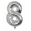 Balon din folie metalizata, Flippy, Balon aniversar, 40 cm, Silver, Ambalaj Individual, Pai Inclus, Cifra 8-0