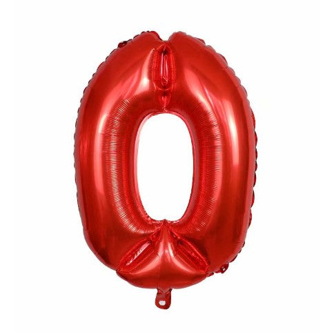 Balon din folie metalizata, Balon aniversar, 80 cm, Rosu, Cifra 0-0