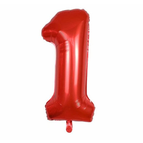 Balon din folie metalizata, Flippy, Balon aniversar, 80 cm, Rosu, Ambalaj Individual, Pai inclus, Cifra 1-0