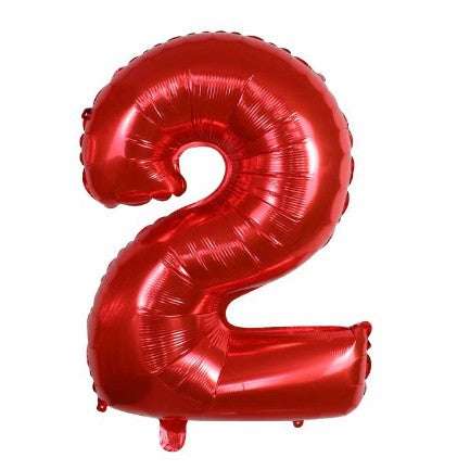 Balon din folie metalizata, Flippy, Balon aniversar, 80 cm, Rosu, Ambalaj Individual, Pai inclus, Cifra 2-0