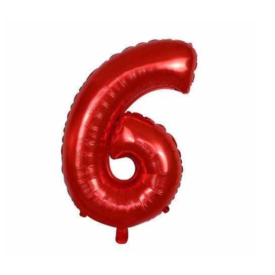 Balon din folie metalizata, Flippy, Balon aniversar, 80 cm, Rosu, Ambalaj Individual, Pai inclus, Cifra 6-0