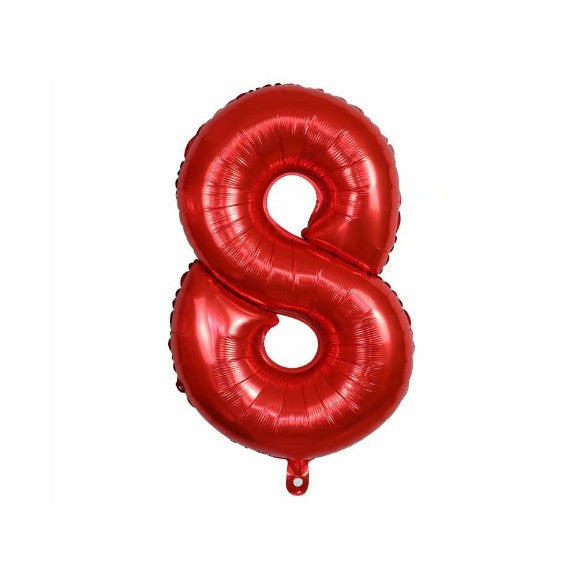 Balon din folie metalizata, Balon aniversar, 80 cm, Rosu, Cifra 8-0