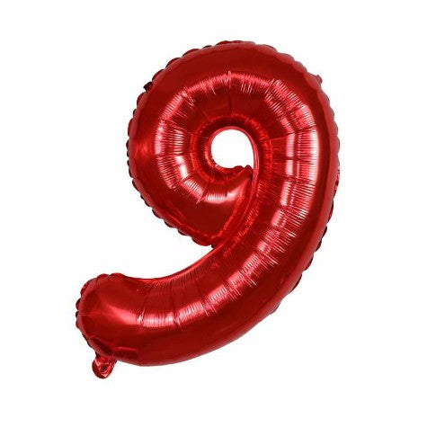 Balon din folie metalizata, Balon aniversar, 80 cm, Rosu, Cifra 9-0