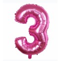 Balon din folie metalizata, Balon aniversar, 80 cm, Roz, Cifra 3-0