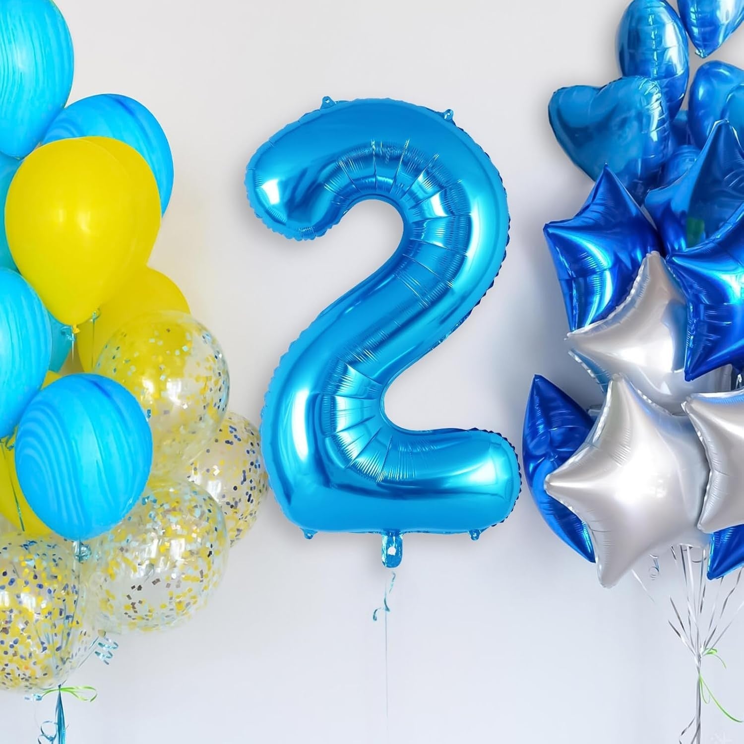 Balon din Folie Metalizata, Flippy, Figurina Cifra, Tema Aniversare 100 cm, Ambalaj Individual, Pai inclus, Umflare cu Aer sau Heliu, Albastru, Cifra 2-2