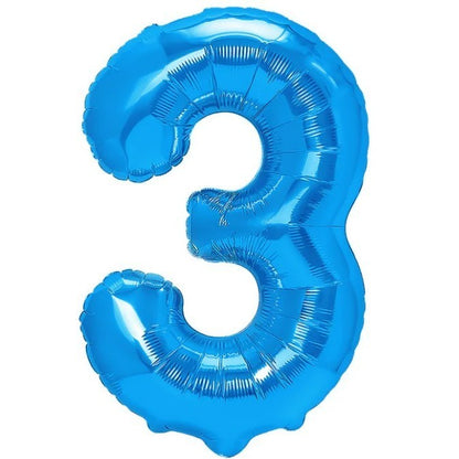 Balon din Folie Metalizata, Flippy, Figurina Cifra, Tema Aniversare 100 cm, Ambalaj Individual, Pai inclus, Umflare cu Aer sau Heliu, Albastru, Cifra 3-0