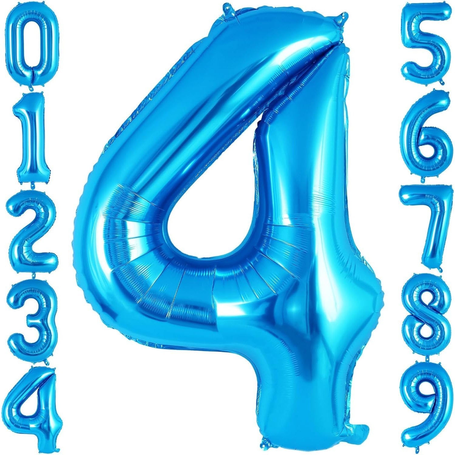 Balon din Folie Metalizata, Flippy, Figurina Cifra, Tema Aniversare 100 cm, Ambalaj Individual, Pai inclus, Umflare cu Aer sau Heliu, Albastru, Cifra 4-1
