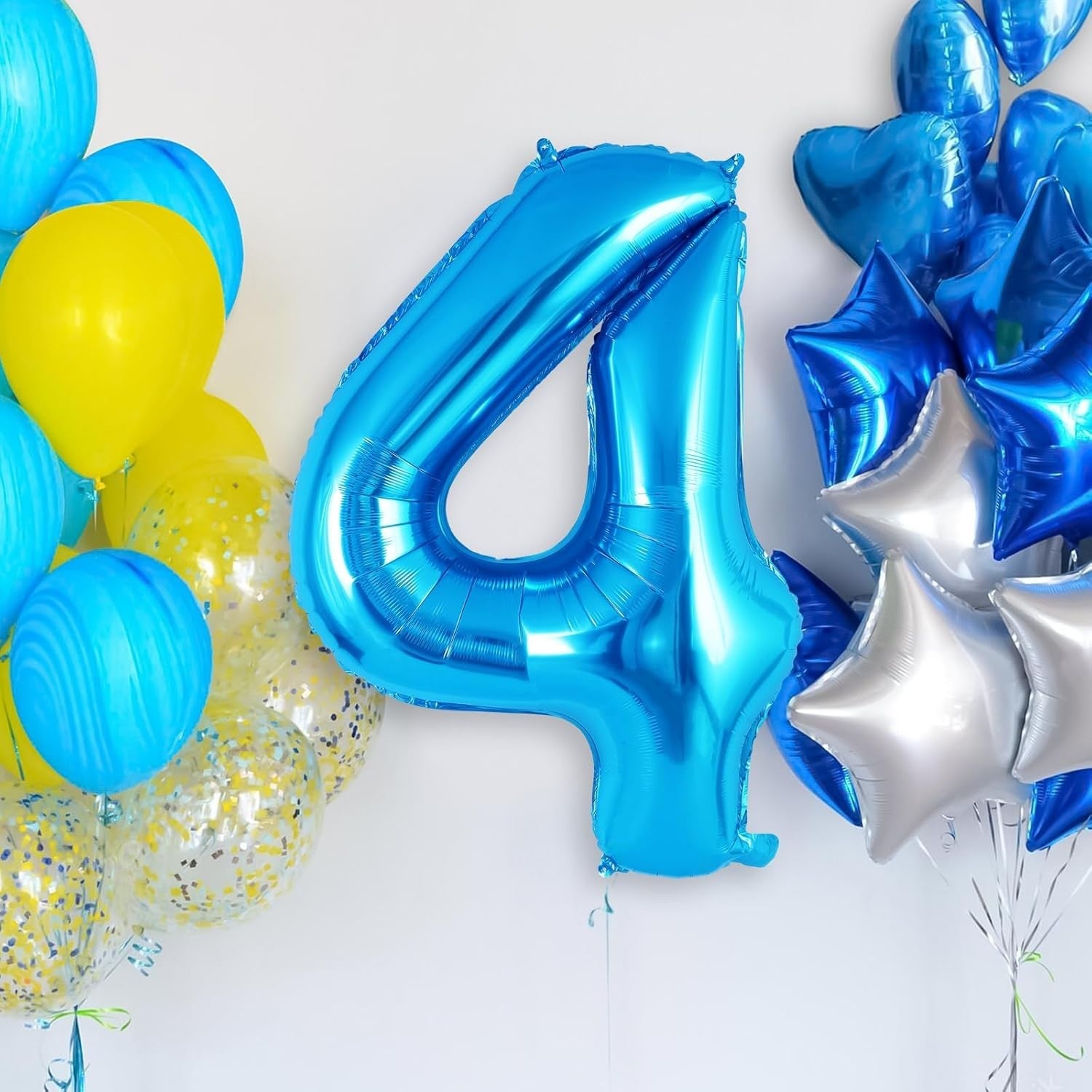 Balon din Folie Metalizata, Flippy, Figurina Cifra, Tema Aniversare 100 cm, Ambalaj Individual, Pai inclus, Umflare cu Aer sau Heliu, Albastru, Cifra 4-2