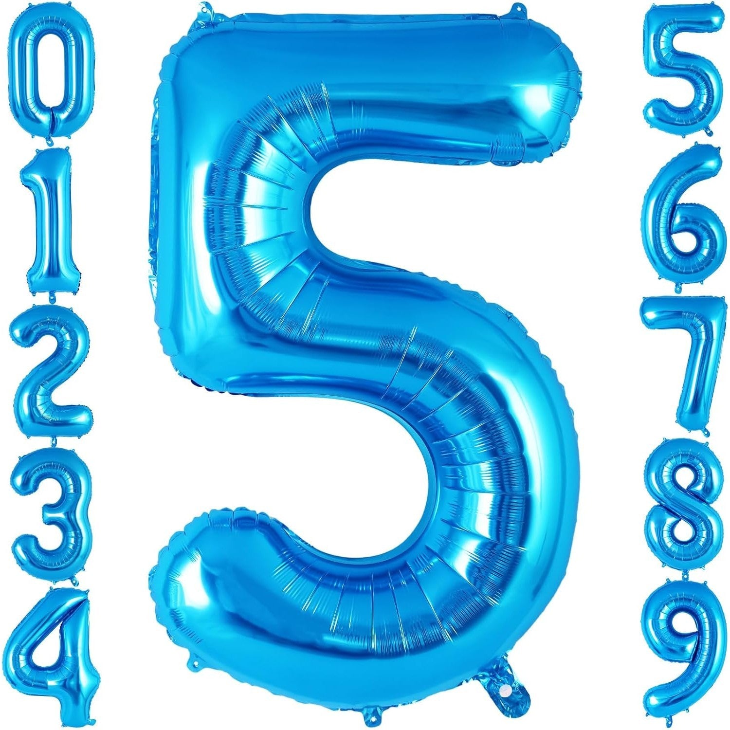 Balon din Folie Metalizata, Flippy, Figurina Cifra, Tema Aniversare 100 cm, Ambalaj Individual, Pai inclus, Umflare cu Aer sau Heliu, Albastru, Cifra 5-2