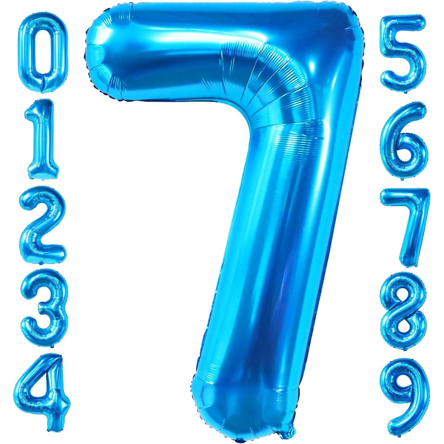 Balon din Folie Metalizata, Flippy, Figurina Cifra, Tema Aniversare 100 cm, Ambalaj Individual, Pai inclus, Umflare cu Aer sau Heliu, Albastru, Cifra 7-1