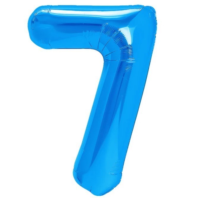 Balon din Folie Metalizata, Flippy, Figurina Cifra, Tema Aniversare 100 cm, Ambalaj Individual, Pai inclus, Umflare cu Aer sau Heliu, Albastru, Cifra 7-0