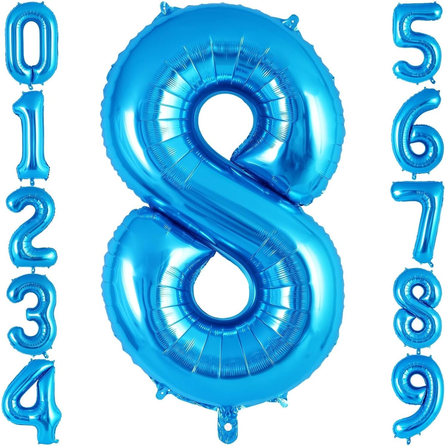 Balon din Folie Metalizata, Flippy, Figurina Cifra, Tema Aniversare 100 cm, Ambalaj Individual, Pai inclus, Umflare cu Aer sau Heliu, Albastru, Cifra 8-2