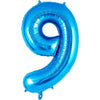 Balon din Folie Metalizata, Flippy, Figurina Cifra, Tema Aniversare 100 cm, Ambalaj Individual, Pai inclus, Umflare cu Aer sau Heliu, Albastru, Cifra 9-0