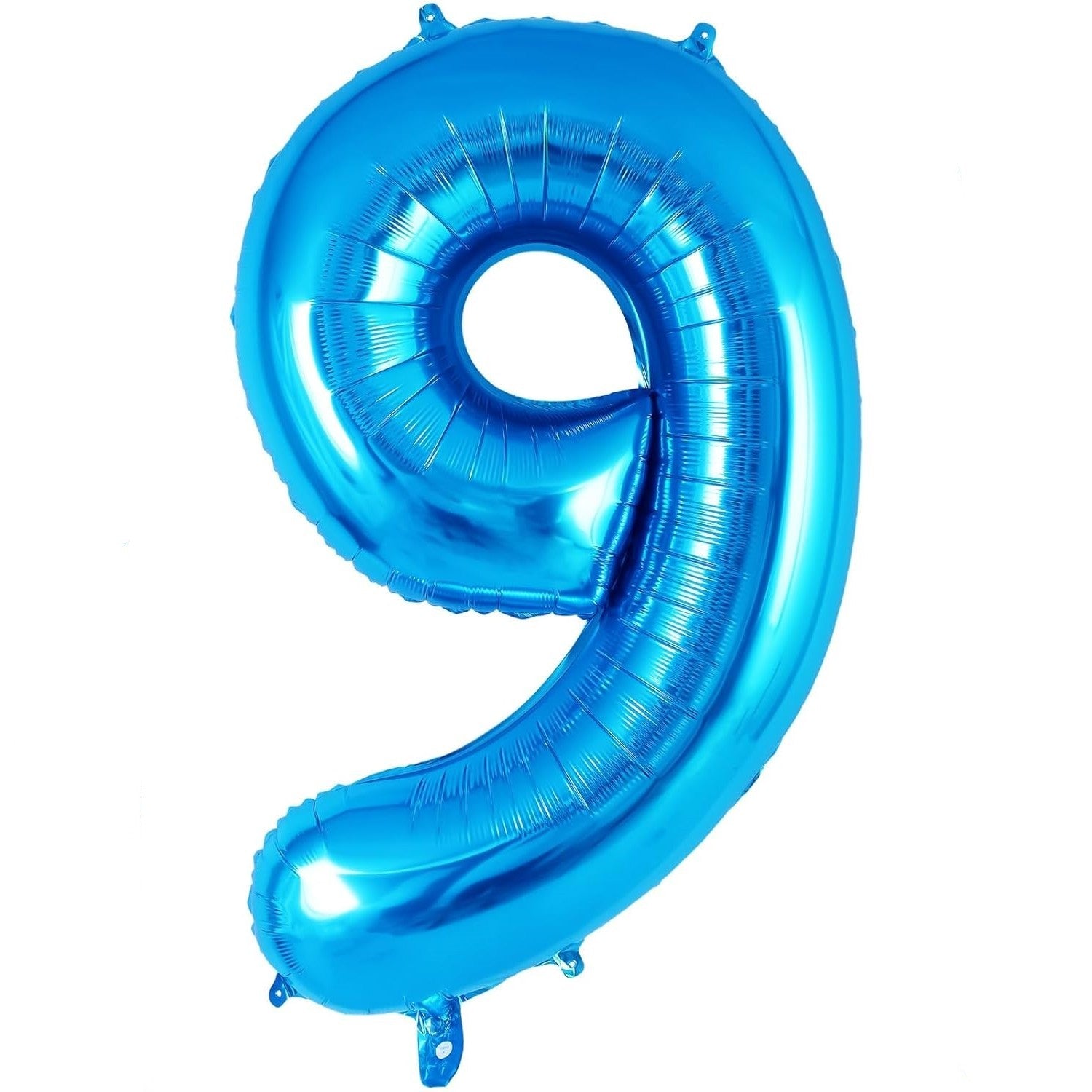 Balon din Folie Metalizata, Flippy, Figurina Cifra, Tema Aniversare 100 cm, Ambalaj Individual, Pai inclus, Umflare cu Aer sau Heliu, Albastru, Cifra 9-0
