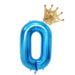 Balon din folie metalizata, Balon aniversar cu coronita, 100 cm, Albastru, Cifra 0-0